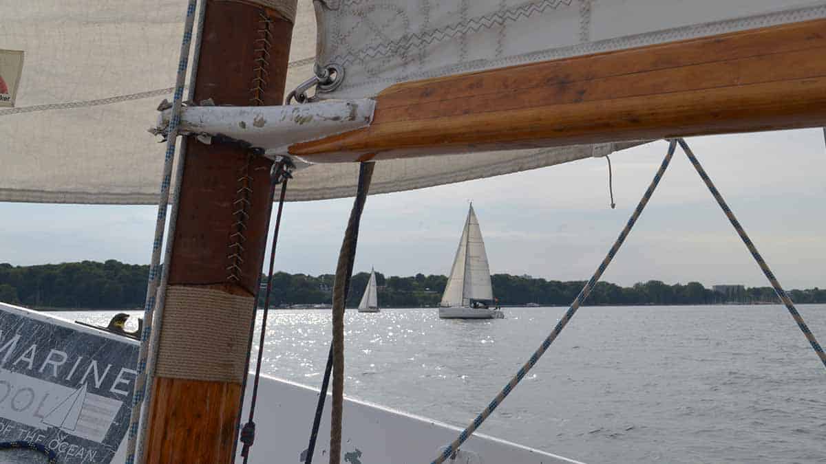 Photo of the Kiel Fjord seen from a sailboat.